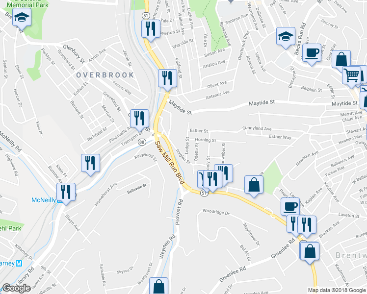 map of restaurants, bars, coffee shops, grocery stores, and more near 17 Lodge Street in Pittsburgh