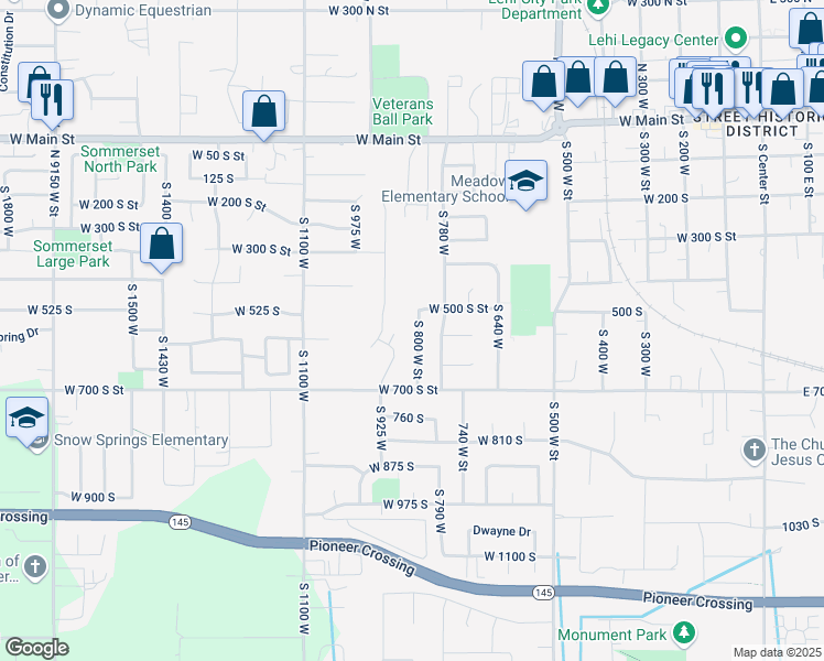 map of restaurants, bars, coffee shops, grocery stores, and more near 562 South 800 West in Lehi