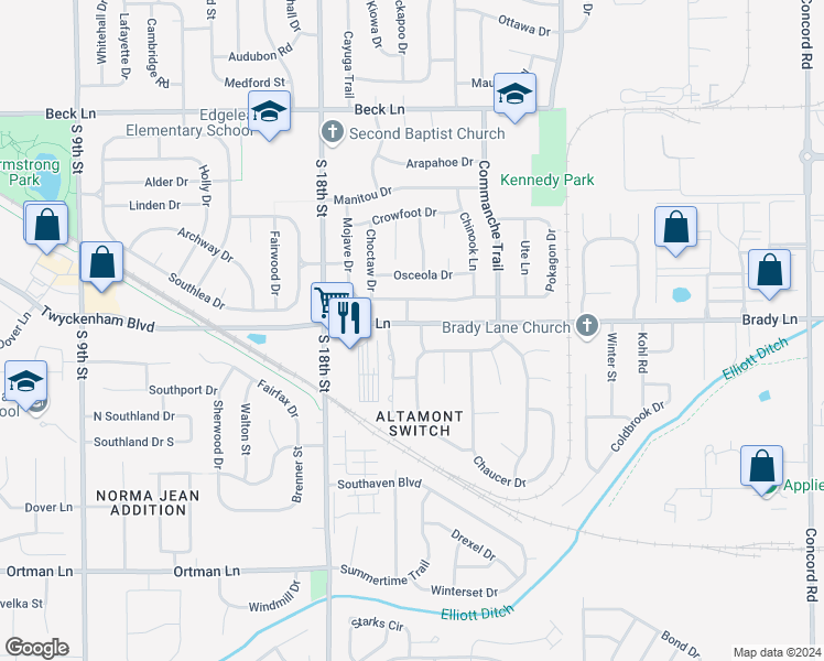 map of restaurants, bars, coffee shops, grocery stores, and more near 2017 Brady Lane in Lafayette
