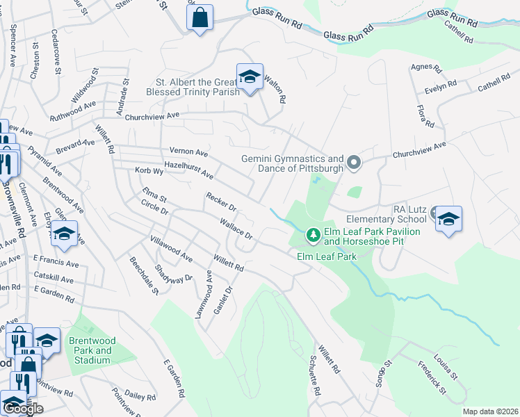 map of restaurants, bars, coffee shops, grocery stores, and more near 3420 Hazelhurst Avenue in Pittsburgh