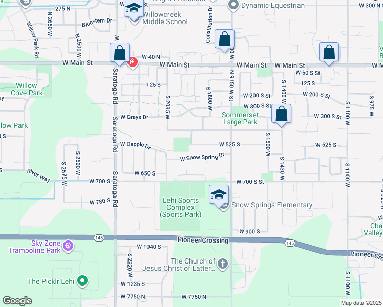 map of restaurants, bars, coffee shops, grocery stores, and more near 1920 Snow Spring Drive in Lehi