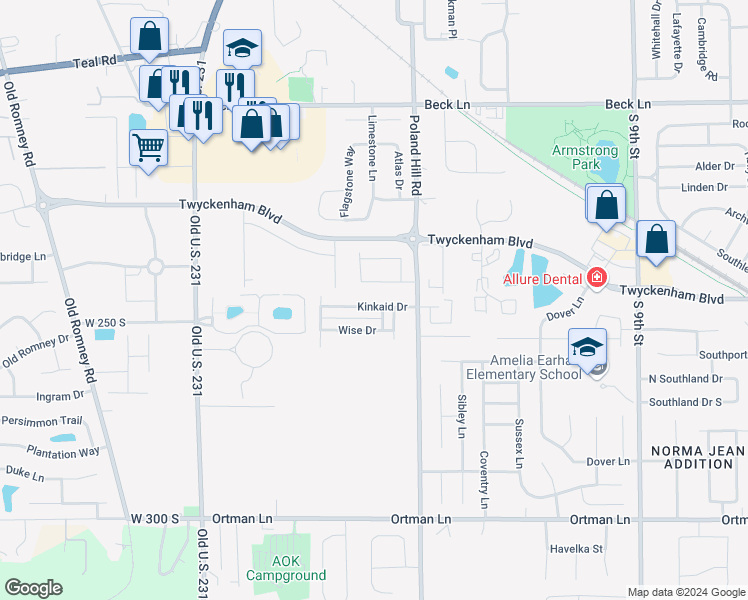 map of restaurants, bars, coffee shops, grocery stores, and more near 154 Kinkaid Drive in Lafayette