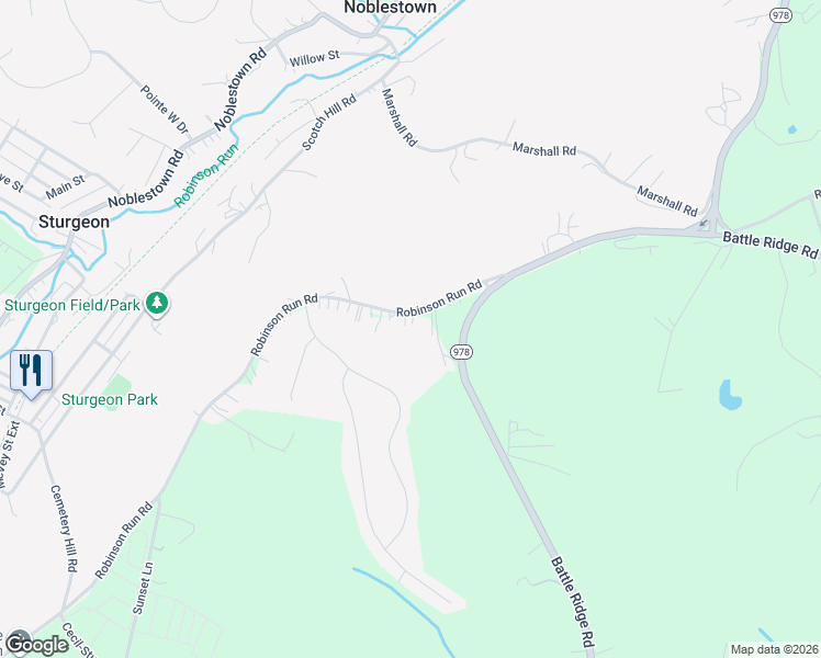 map of restaurants, bars, coffee shops, grocery stores, and more near 3107 Robinson Run Road in McDonald