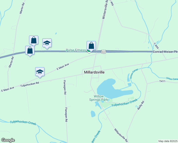 map of restaurants, bars, coffee shops, grocery stores, and more near 883 Tulpehocken Road in Myerstown