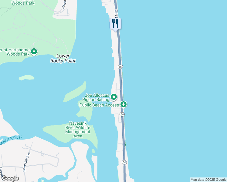 map of restaurants, bars, coffee shops, grocery stores, and more near 1 Beach Way in Sea Bright