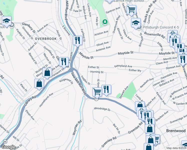 map of restaurants, bars, coffee shops, grocery stores, and more near 150 Odette Street in Pittsburgh