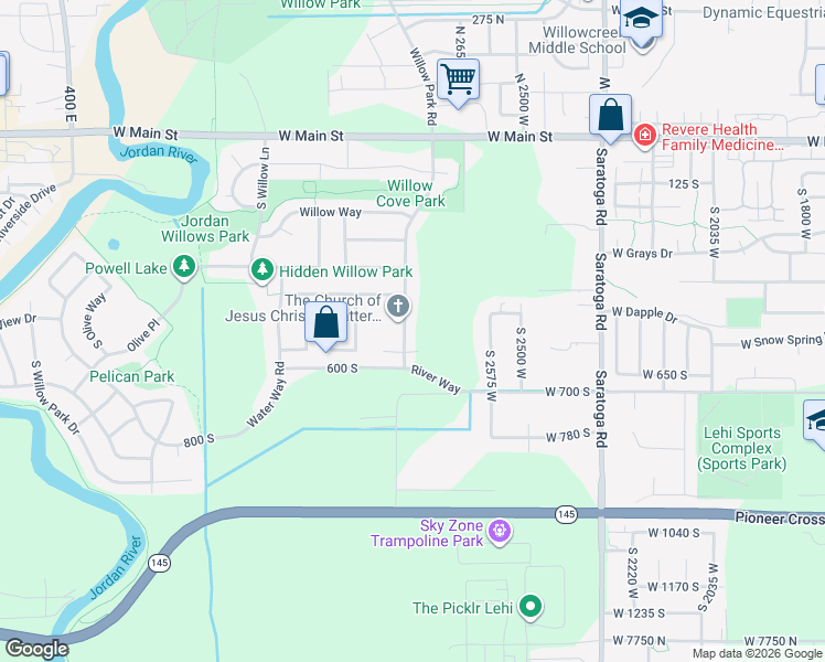 map of restaurants, bars, coffee shops, grocery stores, and more near 515 River Way in Lehi