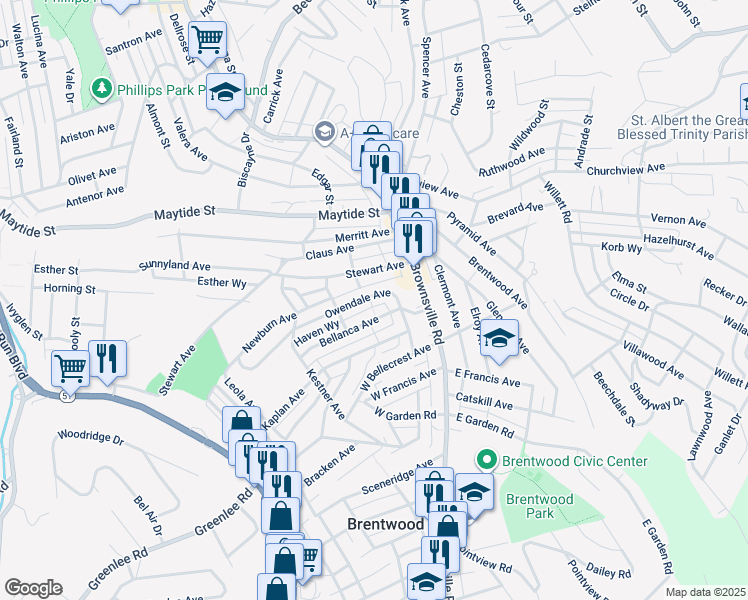 map of restaurants, bars, coffee shops, grocery stores, and more near 45 Owendale Avenue in Pittsburgh