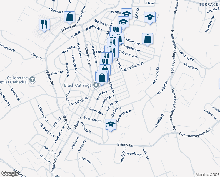 map of restaurants, bars, coffee shops, grocery stores, and more near 3941 Davis Avenue in Munhall