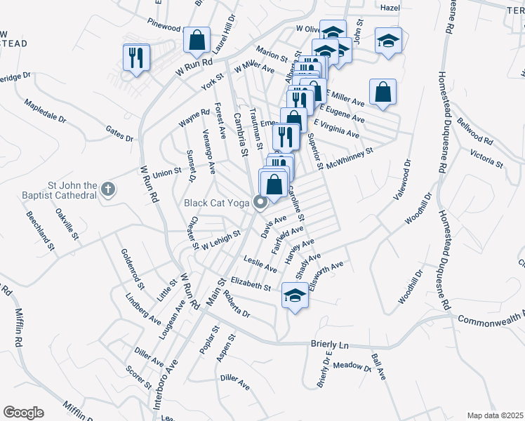 map of restaurants, bars, coffee shops, grocery stores, and more near 4204 Main Street in Munhall