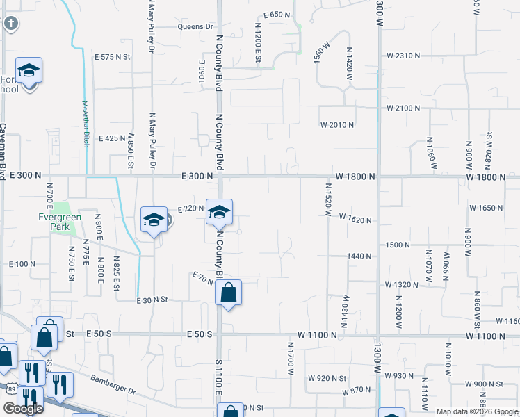 map of restaurants, bars, coffee shops, grocery stores, and more near 1100-1190 East 220 North Street in American Fork