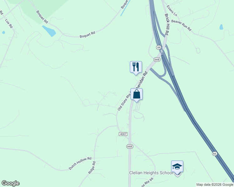 map of restaurants, bars, coffee shops, grocery stores, and more near 156 Crouse Road in Greensburg
