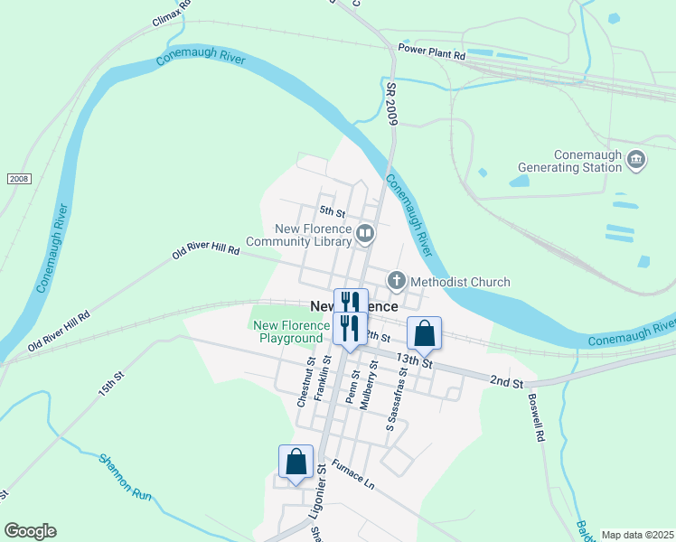 map of restaurants, bars, coffee shops, grocery stores, and more near 171 9th Street in New Florence