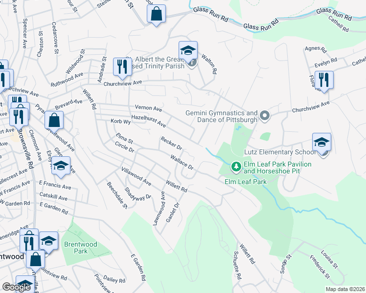 map of restaurants, bars, coffee shops, grocery stores, and more near 620 Wilson Drive in Pittsburgh