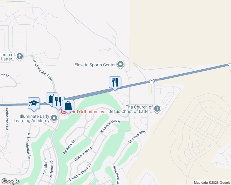 map of restaurants, bars, coffee shops, grocery stores, and more near 4057 East Oakland Hills Drive in Eagle Mountain