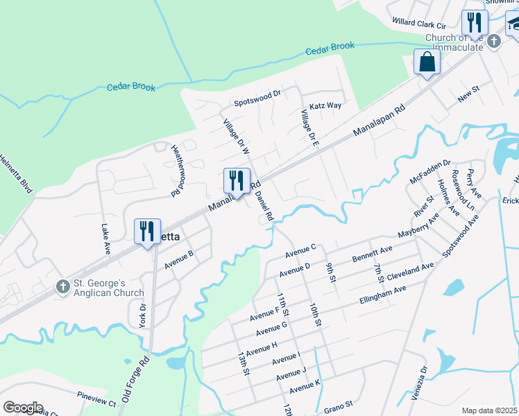 map of restaurants, bars, coffee shops, grocery stores, and more near 29 Daniel Road in Spotswood