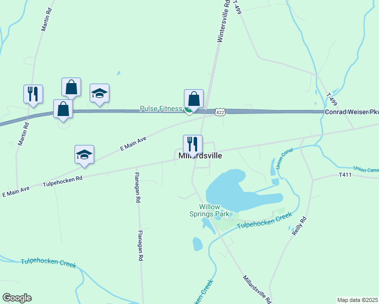 map of restaurants, bars, coffee shops, grocery stores, and more near 883 Tulpehocken Road in Myerstown