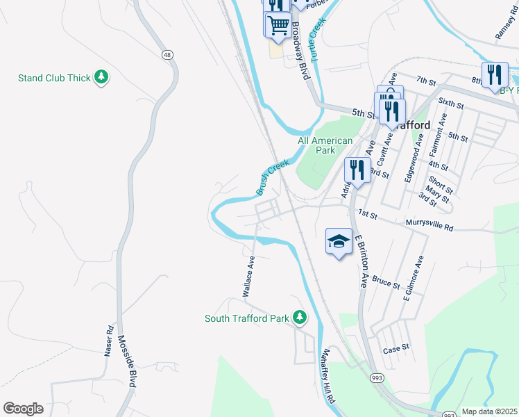 map of restaurants, bars, coffee shops, grocery stores, and more near 6 Maple Street in Trafford