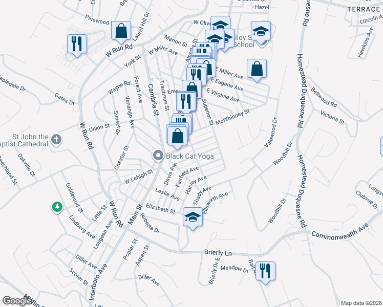 map of restaurants, bars, coffee shops, grocery stores, and more near 3941 Davis Avenue in Munhall
