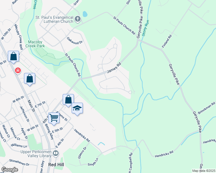 map of restaurants, bars, coffee shops, grocery stores, and more near 1102 Burgundy Circle in Pennsburg