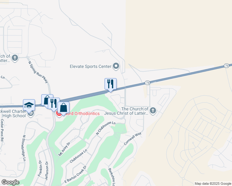 map of restaurants, bars, coffee shops, grocery stores, and more near 4095 East Oakland Hills Drive in Eagle Mountain