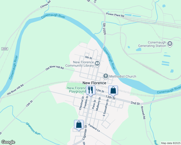 map of restaurants, bars, coffee shops, grocery stores, and more near 171 9th Street in New Florence