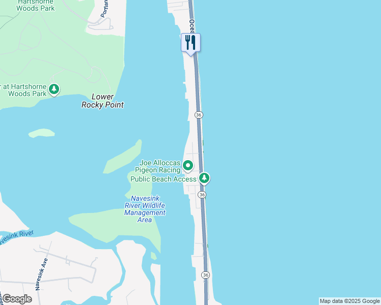 map of restaurants, bars, coffee shops, grocery stores, and more near 1 Beach Way in Sea Bright