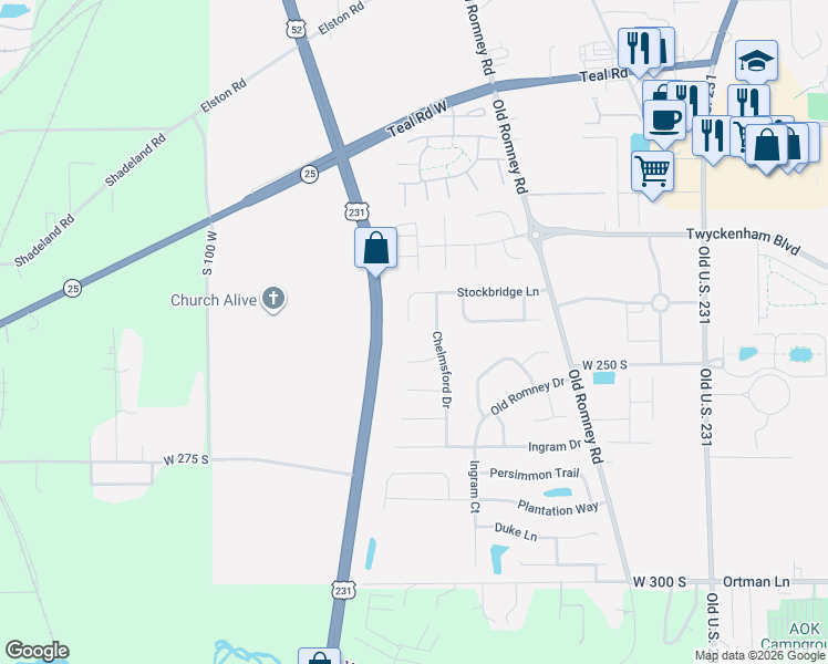 map of restaurants, bars, coffee shops, grocery stores, and more near 625 Stockbridge Lane in Lafayette