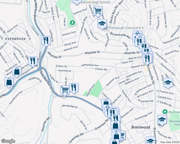 map of restaurants, bars, coffee shops, grocery stores, and more near 318-320 Horning Street in Pittsburgh