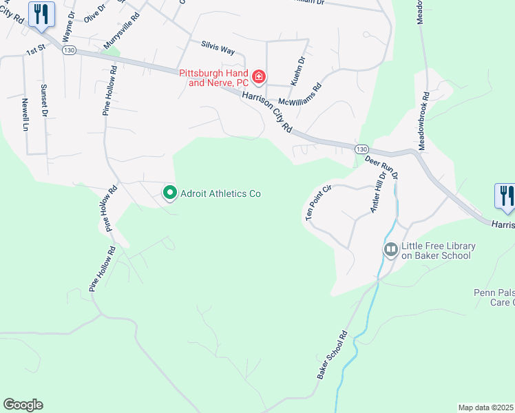 map of restaurants, bars, coffee shops, grocery stores, and more near 835 Pennsylvania 130 in Trafford