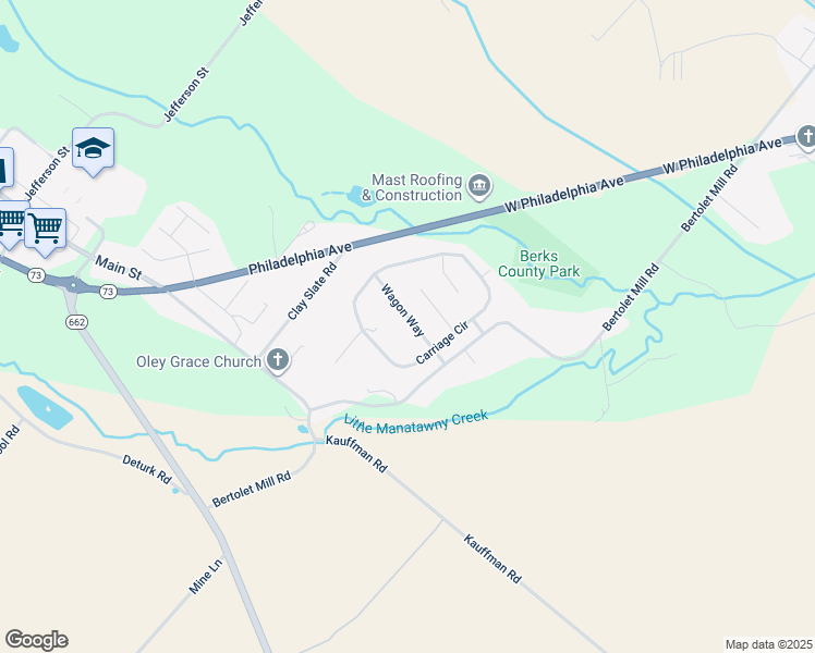 map of restaurants, bars, coffee shops, grocery stores, and more near 16 Wagon Way in Oley