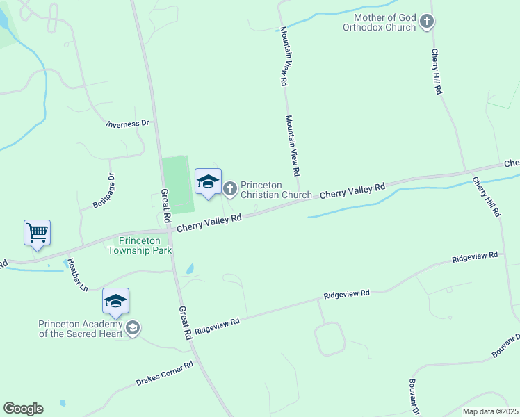 map of restaurants, bars, coffee shops, grocery stores, and more near 455 Cherry Valley Road in Princeton
