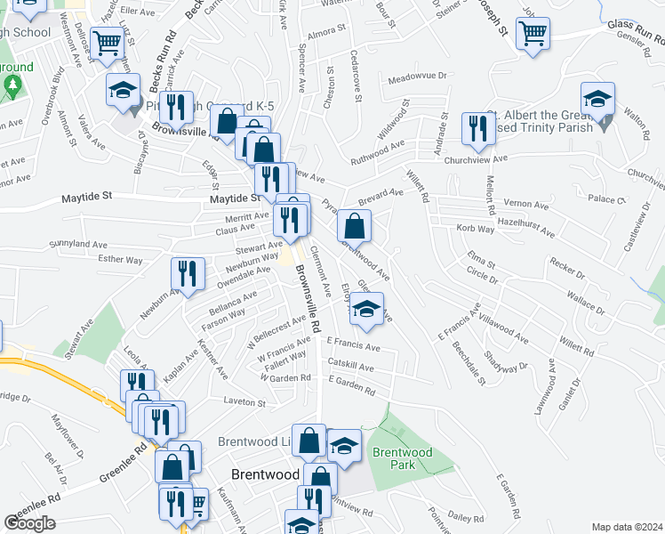 map of restaurants, bars, coffee shops, grocery stores, and more near 2936 Clermont Avenue in Pittsburgh