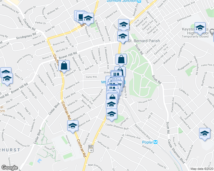 map of restaurants, bars, coffee shops, grocery stores, and more near 113 Baywood Avenue in Pittsburgh