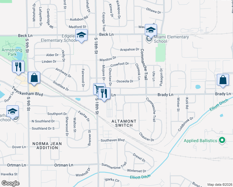 map of restaurants, bars, coffee shops, grocery stores, and more near 3214 Hanover Drive in Lafayette
