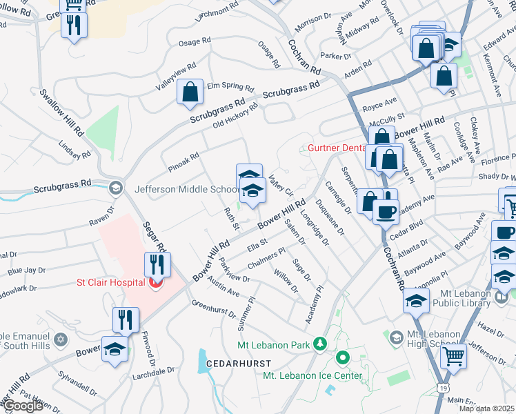 map of restaurants, bars, coffee shops, grocery stores, and more near 21 Moffett Street in Pittsburgh