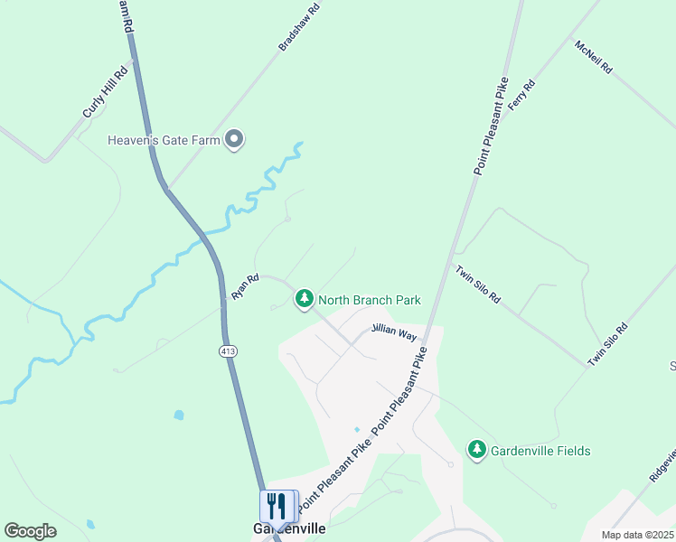 map of restaurants, bars, coffee shops, grocery stores, and more near 5458 Richie Court in Pipersville