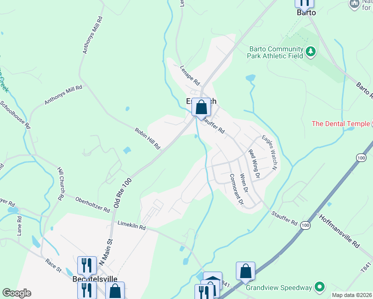 map of restaurants, bars, coffee shops, grocery stores, and more near 2115 Old Route 100 in Bechtelsville