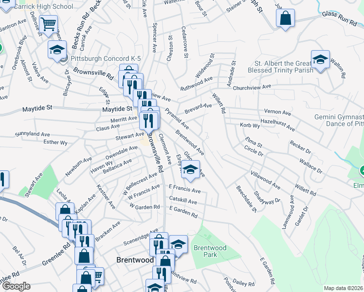 map of restaurants, bars, coffee shops, grocery stores, and more near 3024 Glendale Avenue in Pittsburgh