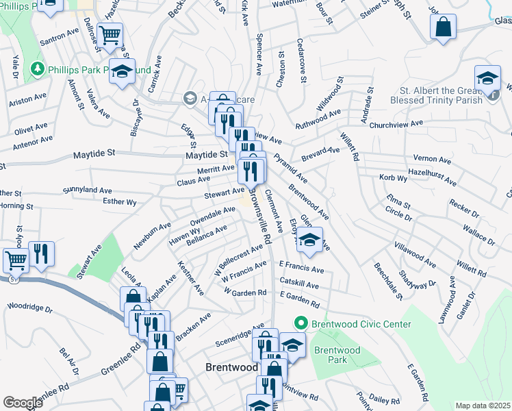map of restaurants, bars, coffee shops, grocery stores, and more near 18 Owendale Avenue in Pittsburgh