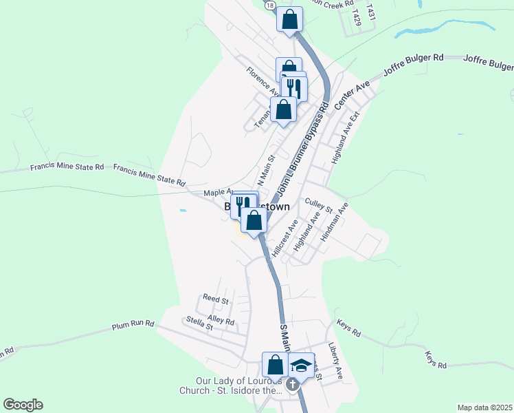 map of restaurants, bars, coffee shops, grocery stores, and more near in Burgettstown