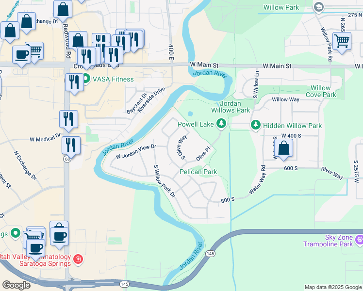 map of restaurants, bars, coffee shops, grocery stores, and more near 469 South Olive Way in Lehi
