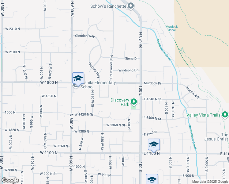 map of restaurants, bars, coffee shops, grocery stores, and more near 1727 North Siena Circle in Pleasant Grove