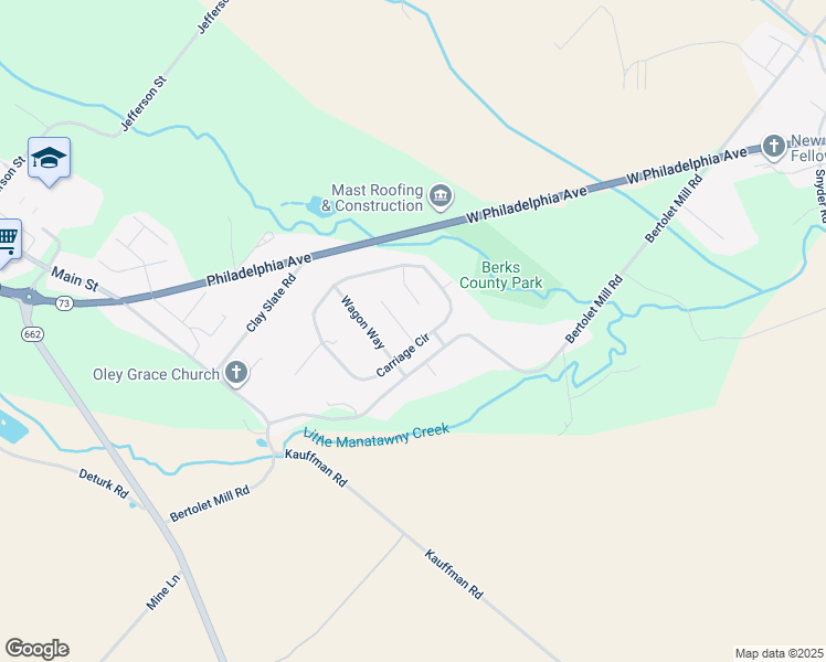 map of restaurants, bars, coffee shops, grocery stores, and more near 3 Dale Drive in Oley