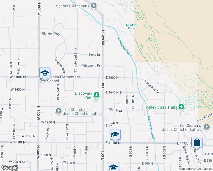 map of restaurants, bars, coffee shops, grocery stores, and more near 119 East 1640 North Street in Pleasant Grove