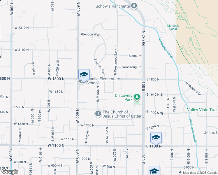 map of restaurants, bars, coffee shops, grocery stores, and more near 345 West 1650 North in Pleasant Grove