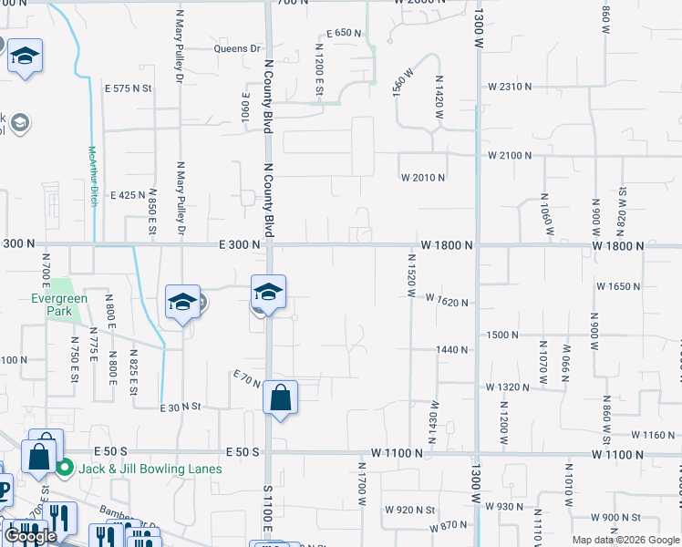 map of restaurants, bars, coffee shops, grocery stores, and more near 1400 East 300 North in American Fork
