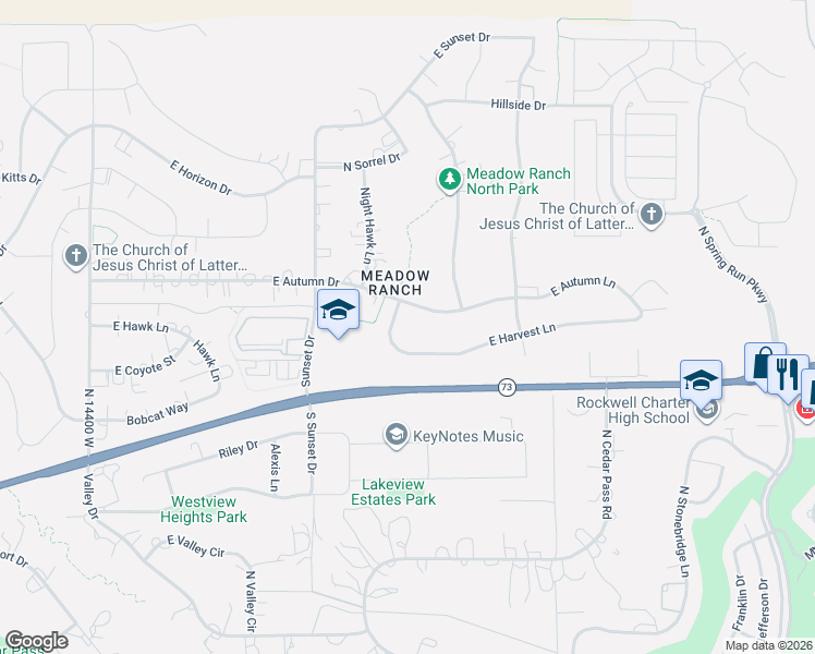 map of restaurants, bars, coffee shops, grocery stores, and more near 2919 East Harvest Lane in Eagle Mountain