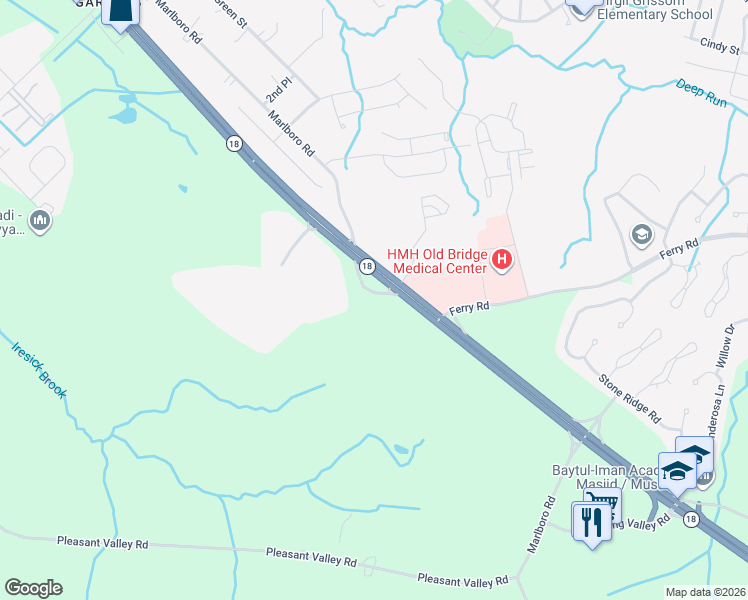 map of restaurants, bars, coffee shops, grocery stores, and more near 821 Marlboro Road in Old Bridge