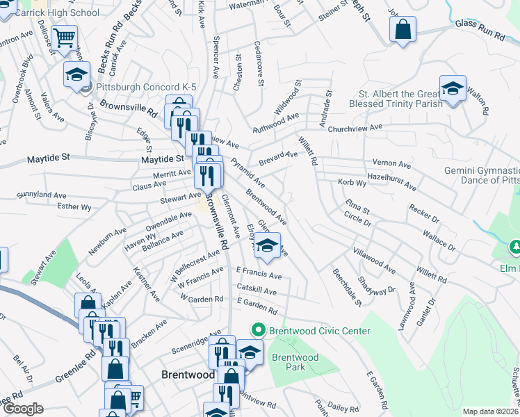 map of restaurants, bars, coffee shops, grocery stores, and more near 3024 Glendale Avenue in Pittsburgh